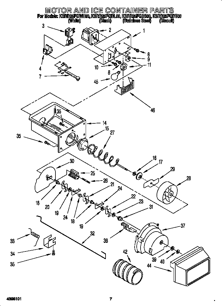 KitchenAid KSRB25FGSS00 motor and ice container diagram