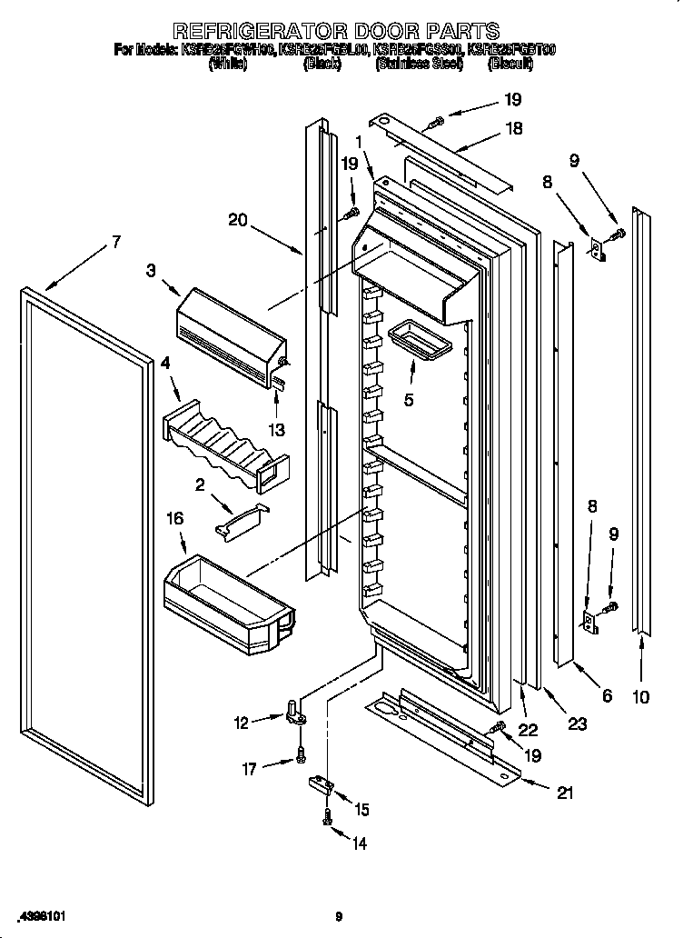 KitchenAid KSRB25FGSS00 refrigerator door diagram