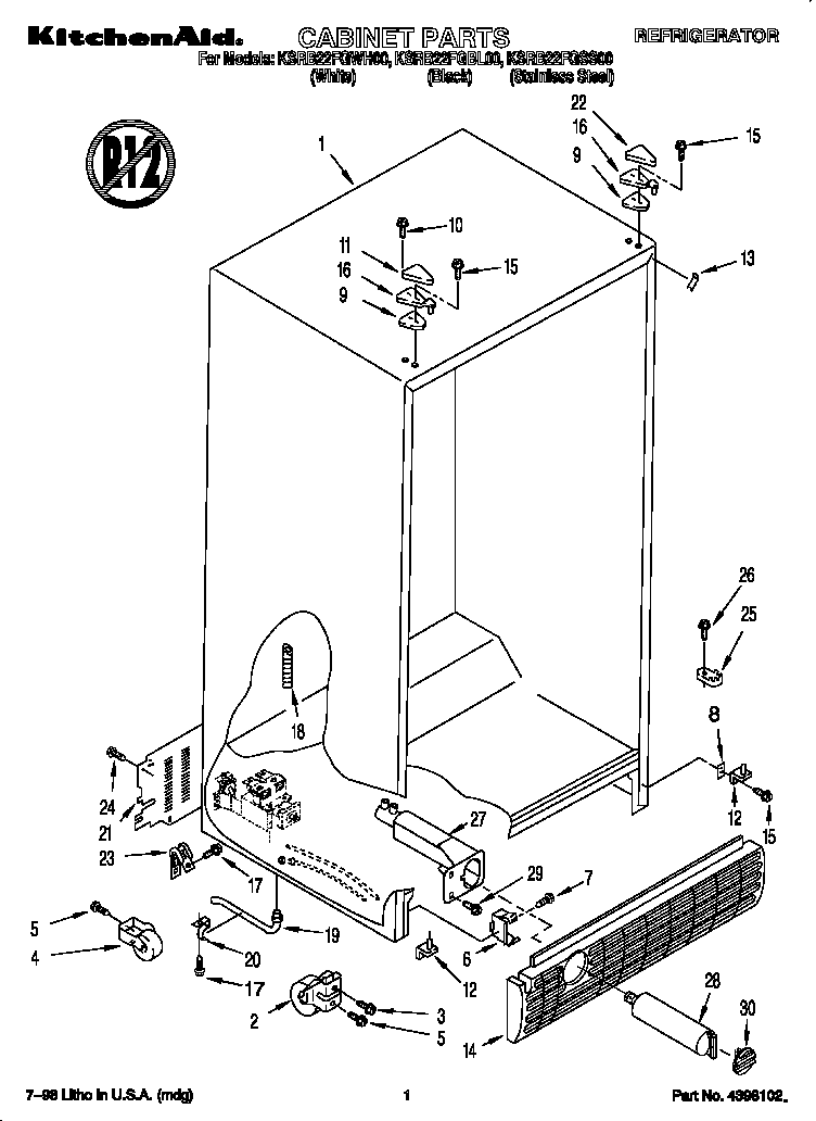 KitchenAid KSRB22FGWH00 cabinet diagram