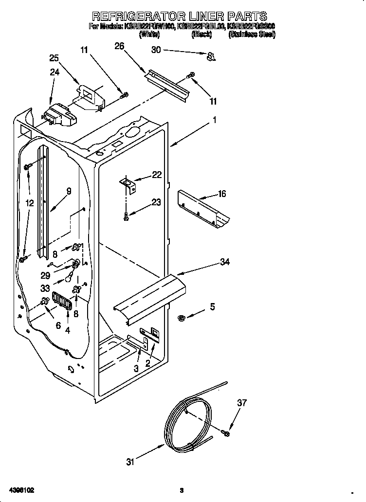 KitchenAid KSRB22FGWH00 refrigerator liner diagram