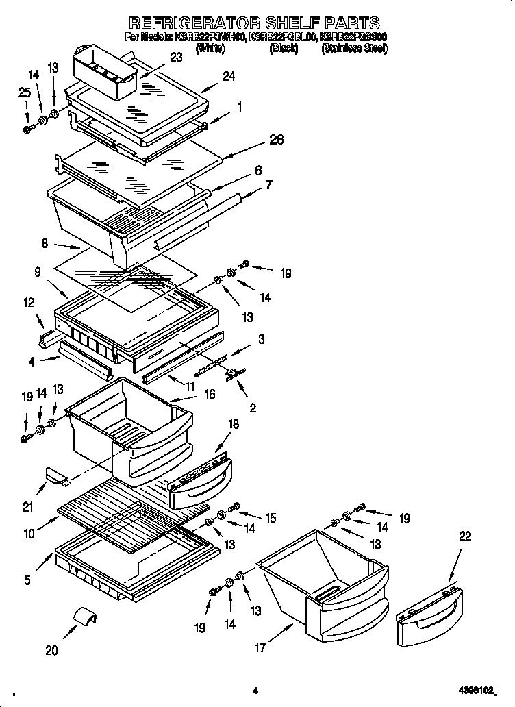 KitchenAid KSRB22FGWH00 refrigerator shelf diagram
