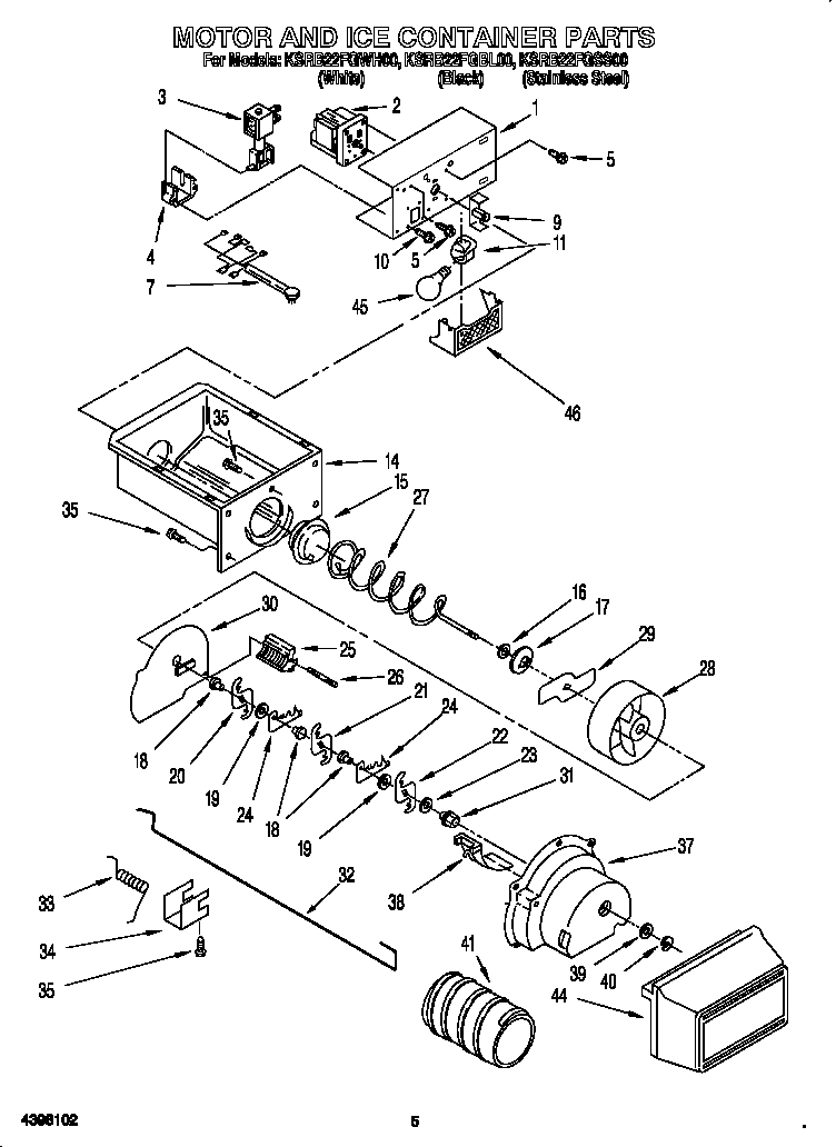KitchenAid KSRB22FGWH00 motor and ice container diagram