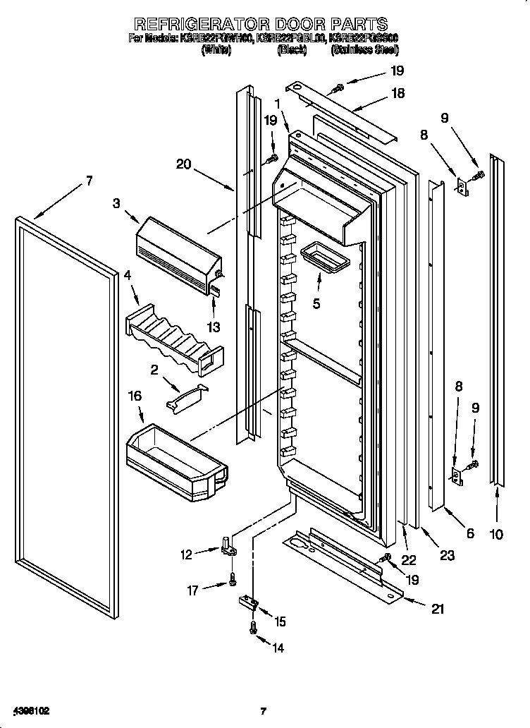 KitchenAid KSRB22FGWH00 refrigerator door diagram