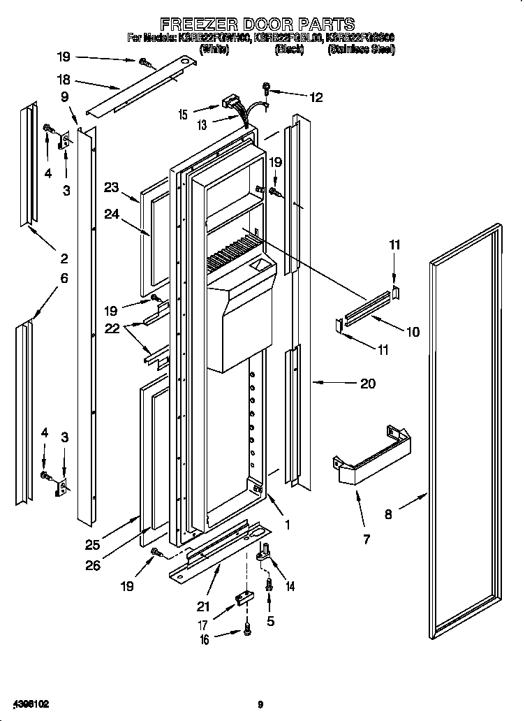 KitchenAid KSRB22FGWH00 freezer door diagram