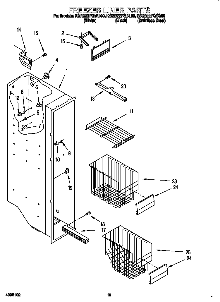 KitchenAid KSRB22FGWH00 freezer liner diagram