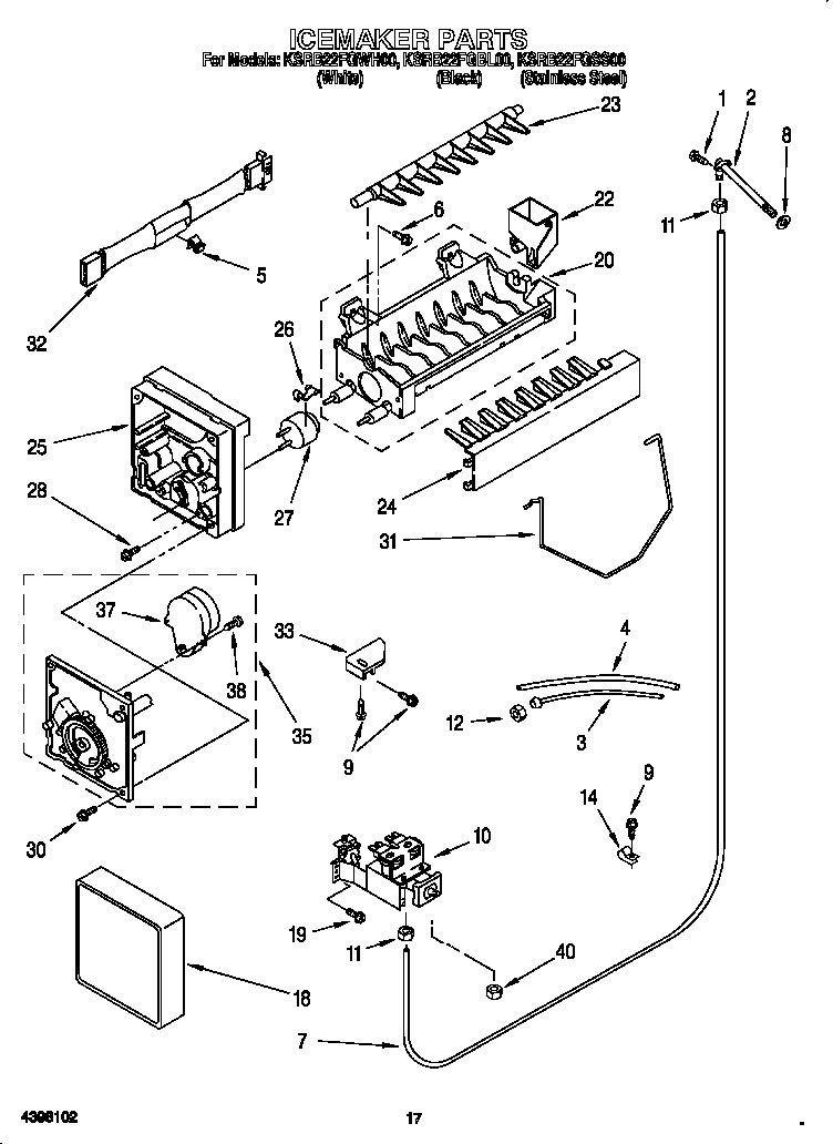 KitchenAid KSRB22FGWH00 icemaker diagram