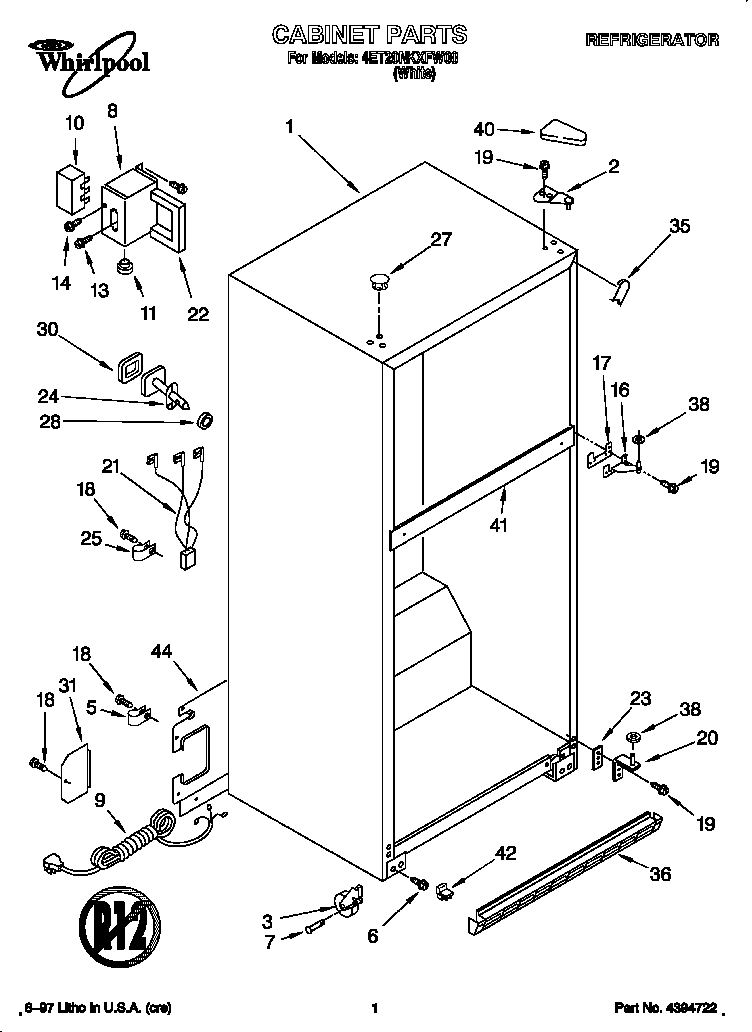 Whirlpool 4ET20NKXFW00 cabinet diagram