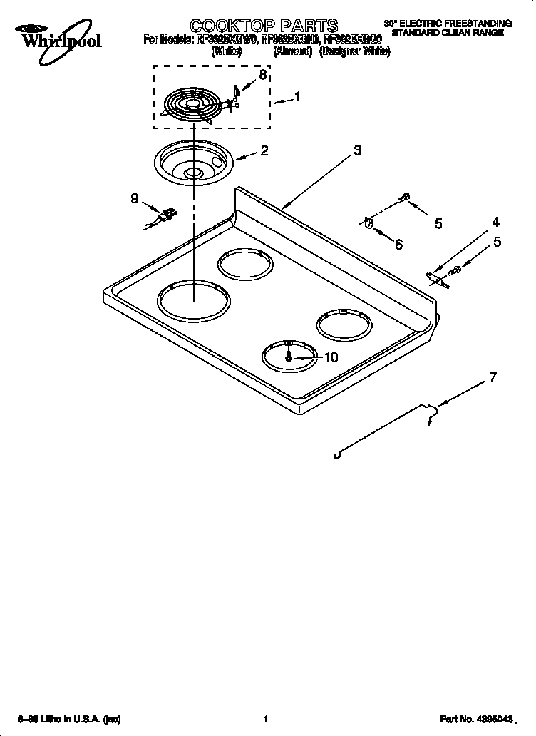 Whirlpool RF362BXGW0 cooktop diagram