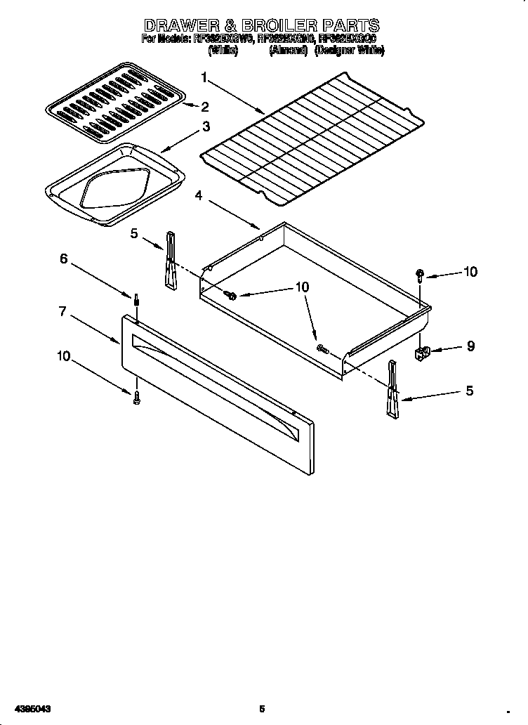 Whirlpool RF362BXGW0 drawer and broiler diagram