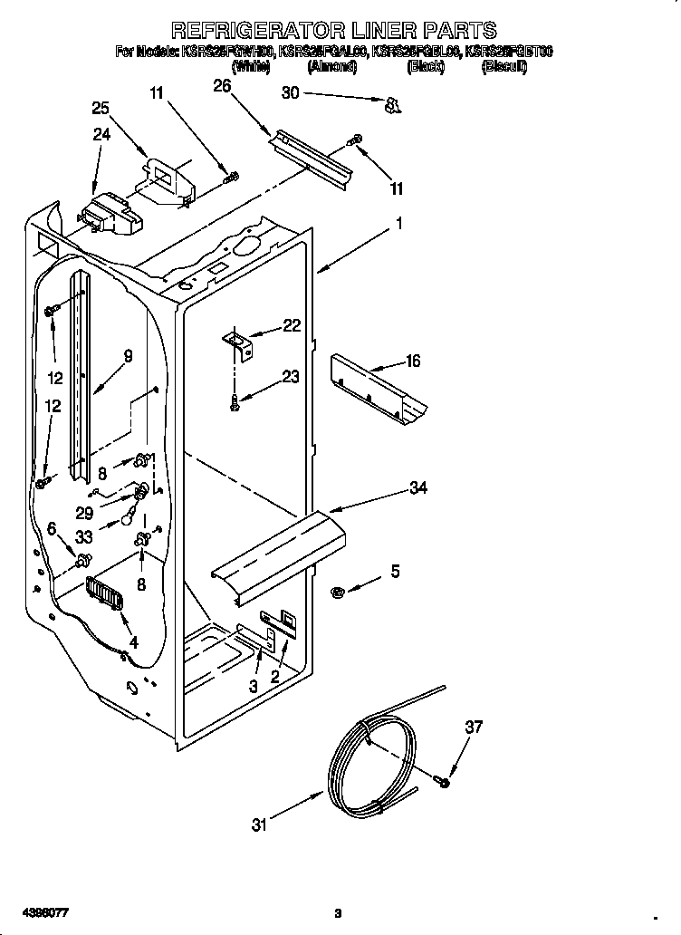 KitchenAid KSRS25FGBL00 refrigerator liner diagram
