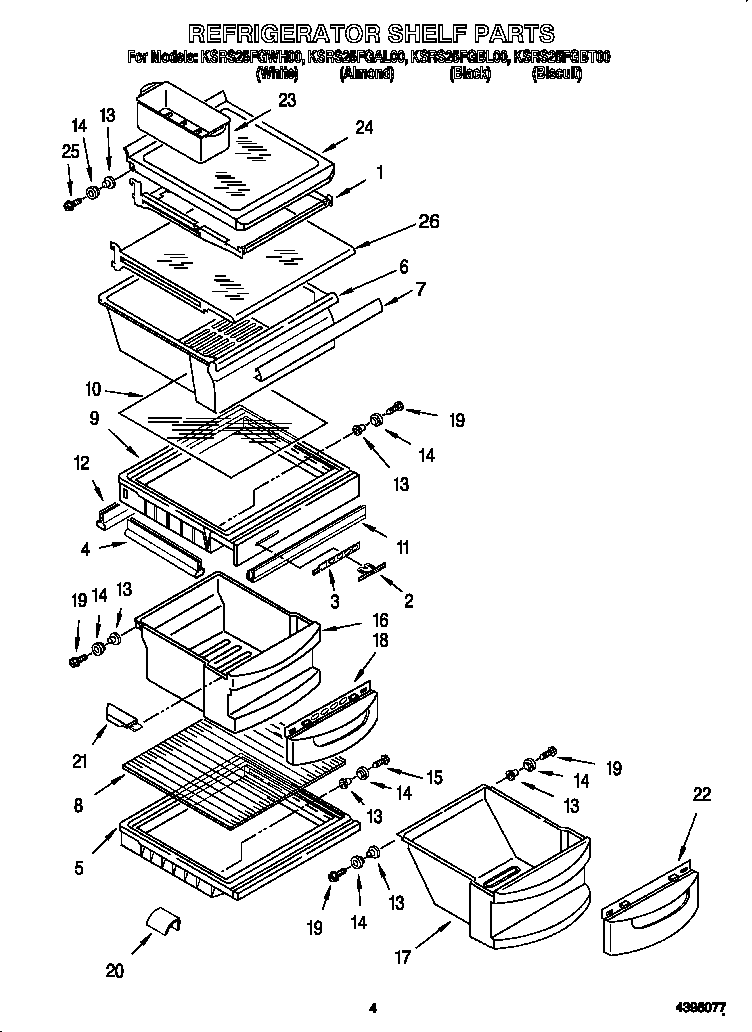 KitchenAid KSRS25FGBL00 refrigerator shelf diagram