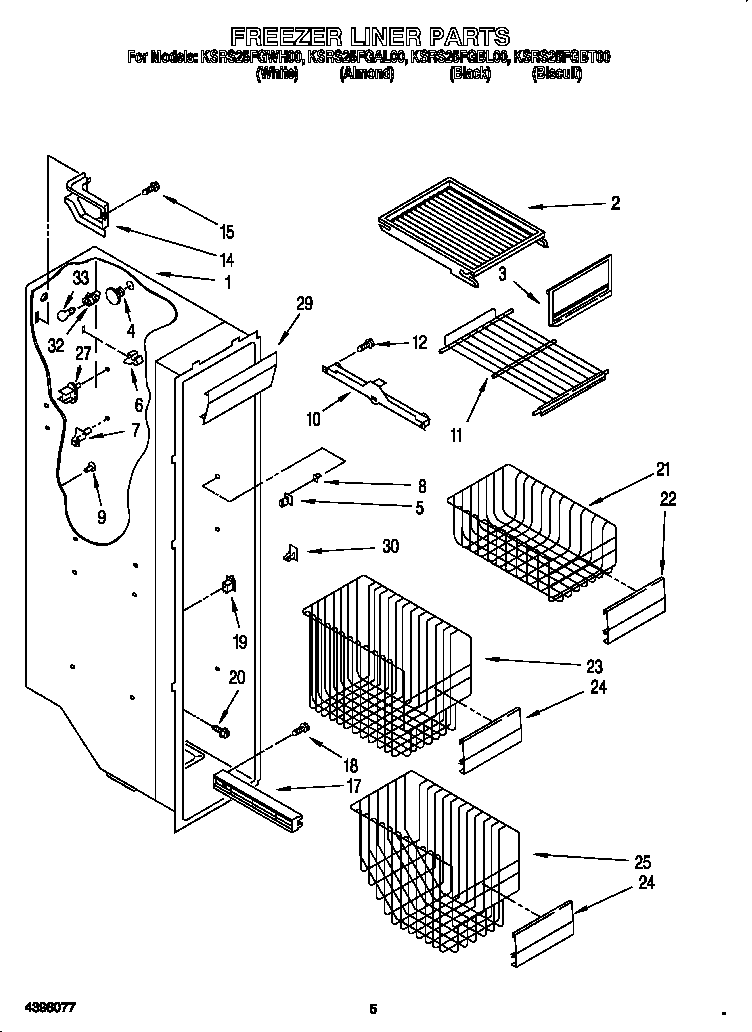 KitchenAid KSRS25FGBL00 freezer liner diagram