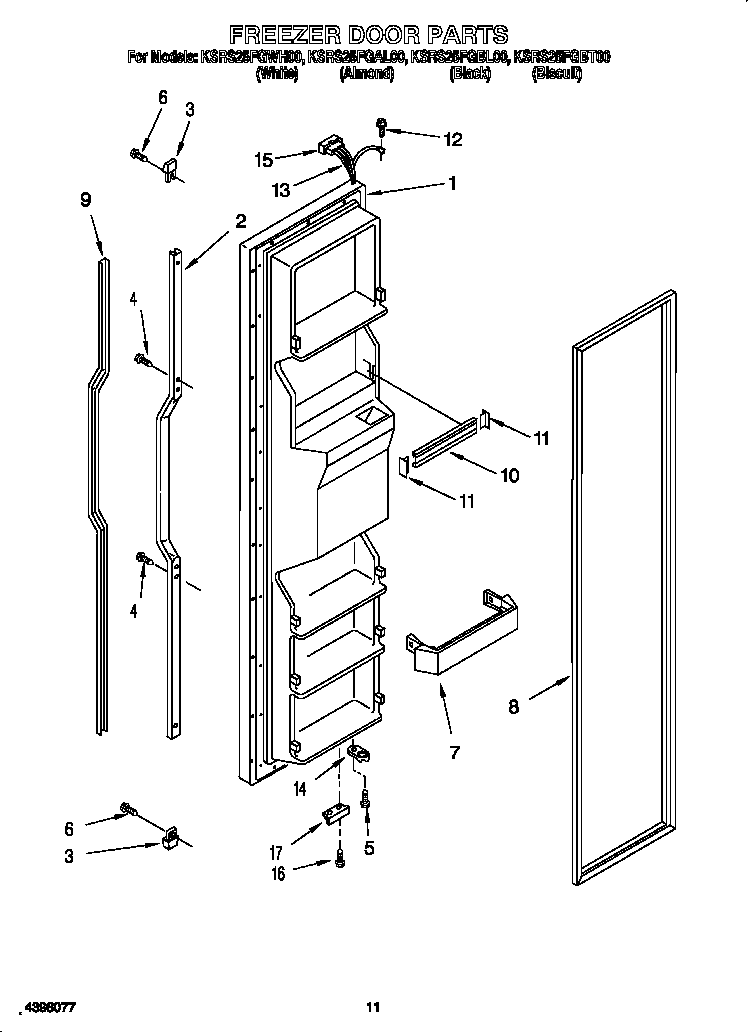 KitchenAid KSRS25FGBL00 freezer door diagram