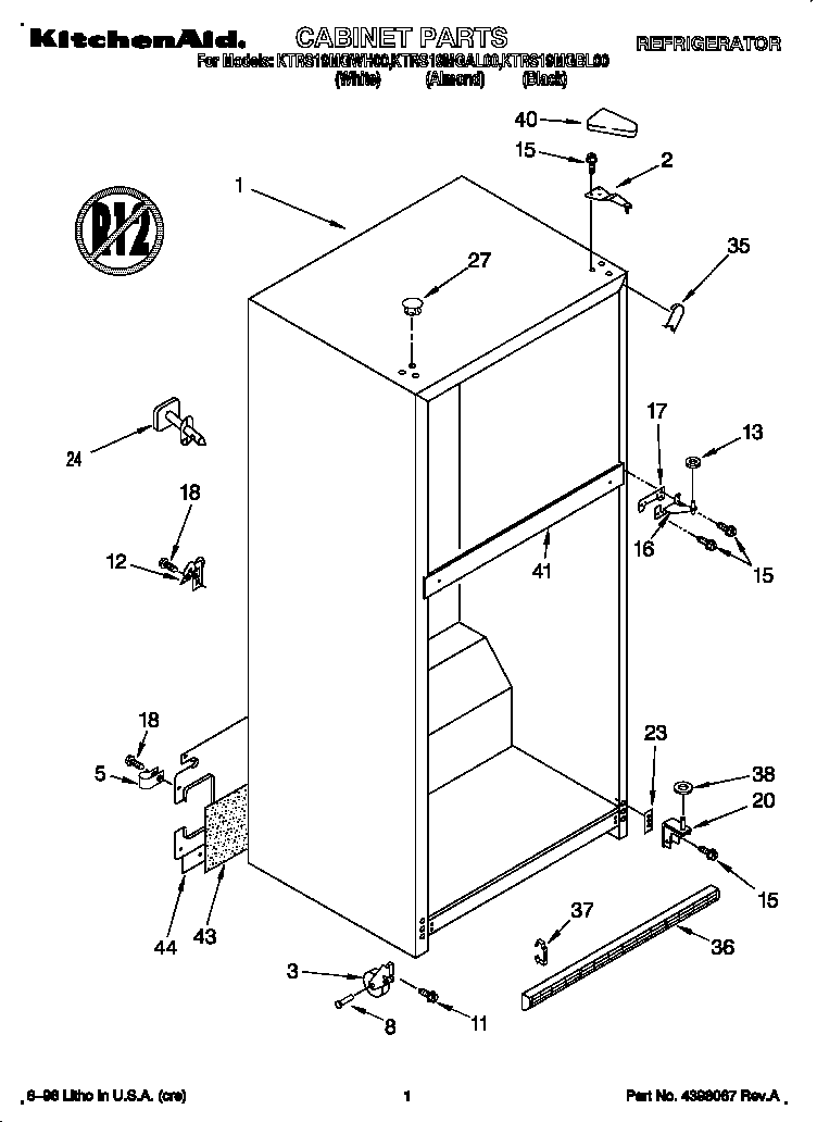 KitchenAid KTRS19MGWH00 cabinet diagram