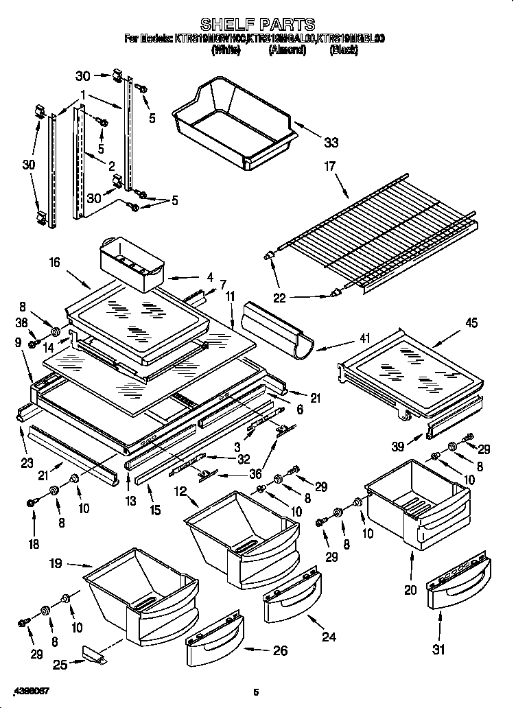 KitchenAid KTRS19MGWH00 shelf diagram