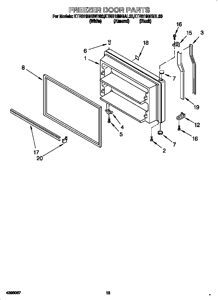 KitchenAid KTRS19MGWH00 freezer door diagram