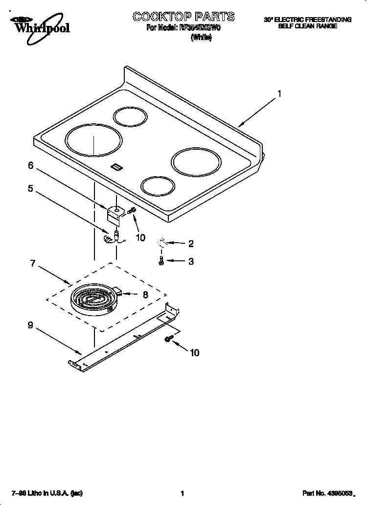 Whirlpool RF354BXGW0 cooktop diagram