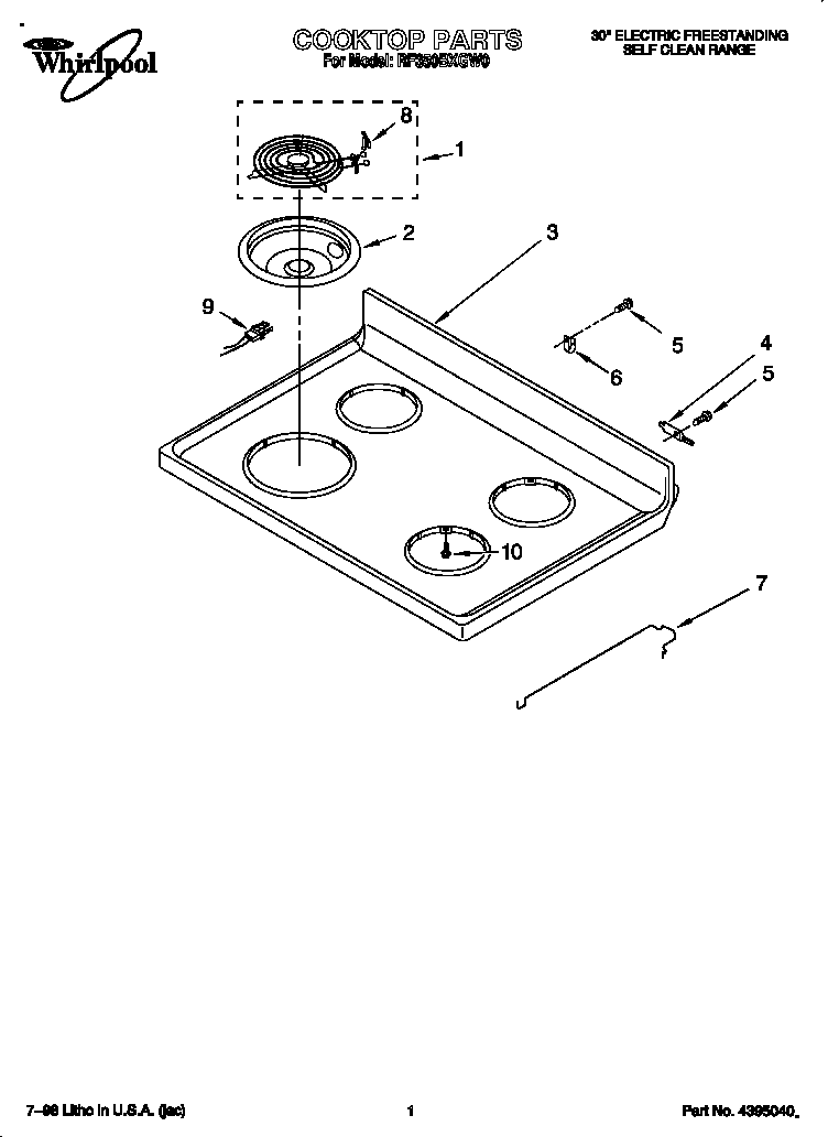 Whirlpool RF350BXGW0 cooktop diagram
