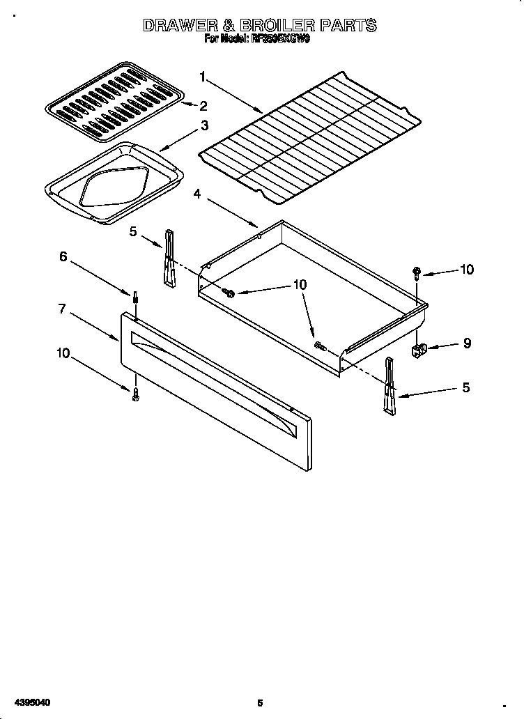 Whirlpool RF350BXGW0 drawer & broiler diagram