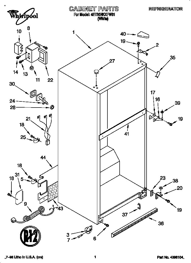 Whirlpool 4ET20NKXFW01 cabinet diagram