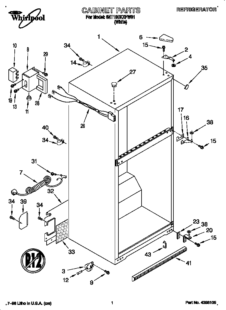 Whirlpool 6ET19DKXFW01 cabinet diagram