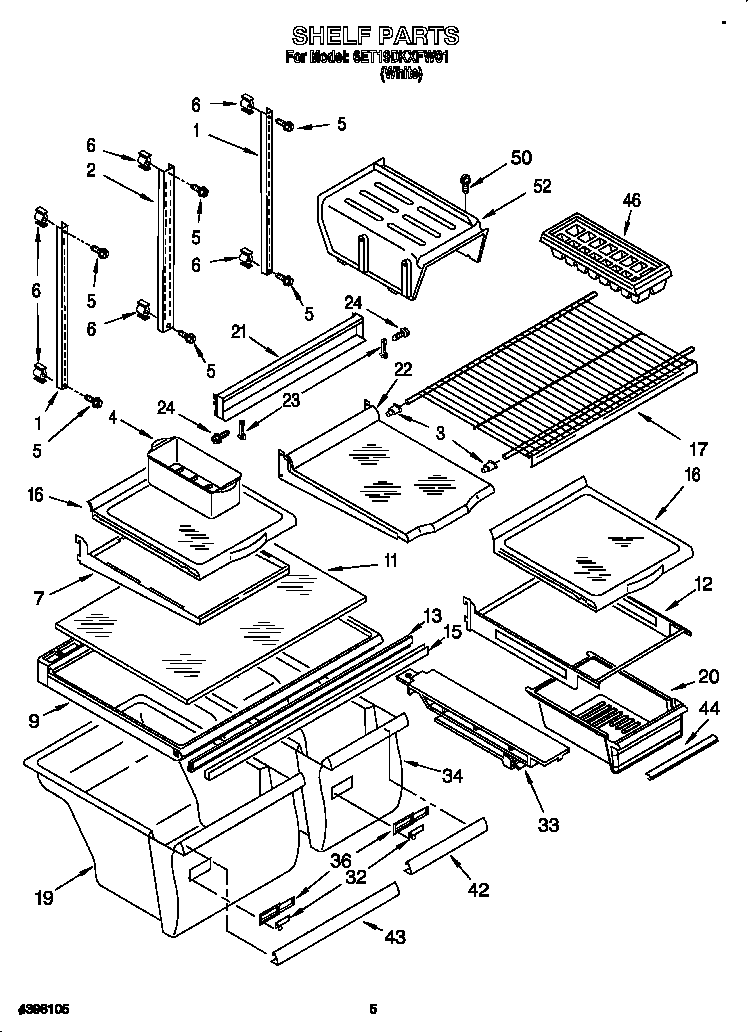 Whirlpool 6ET19DKXFW01 shelf diagram