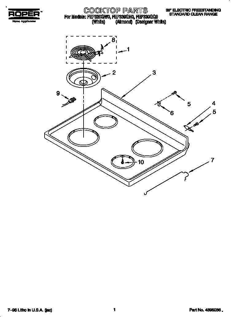 Roper FEP330GQ0 cooktop diagram