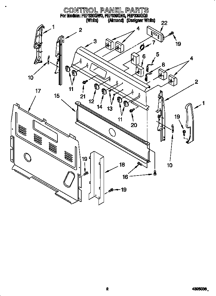 Roper FEP330GQ0 control panel diagram