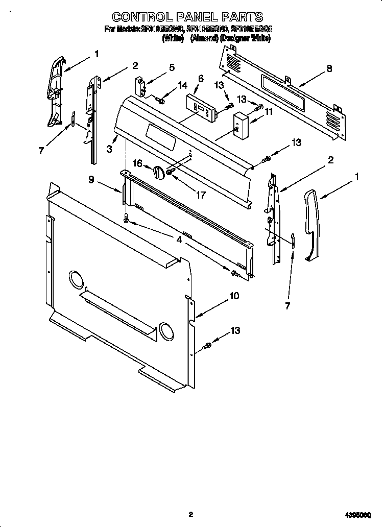 Whirlpool SF310BEGW0 control panel diagram