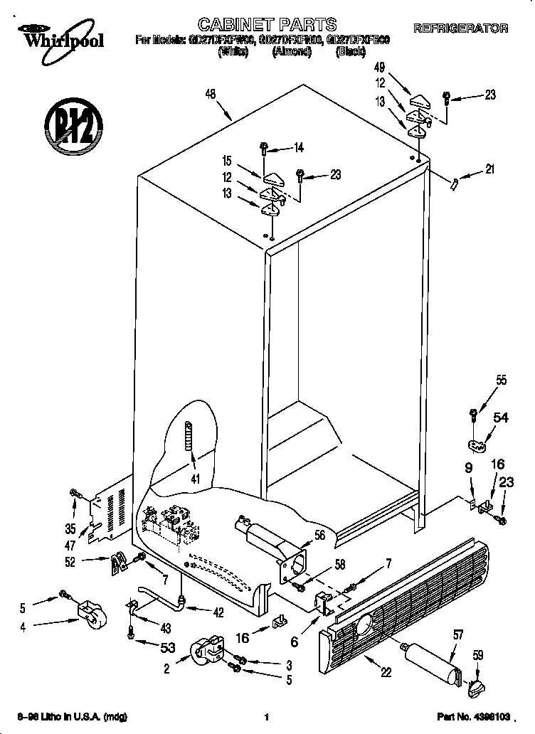 Whirlpool GD27DFXFN00 cabinet diagram