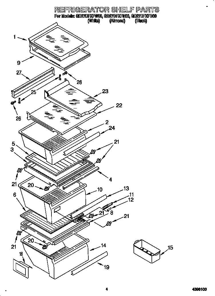Whirlpool GD27DFXFN00 refrigerator shelf diagram