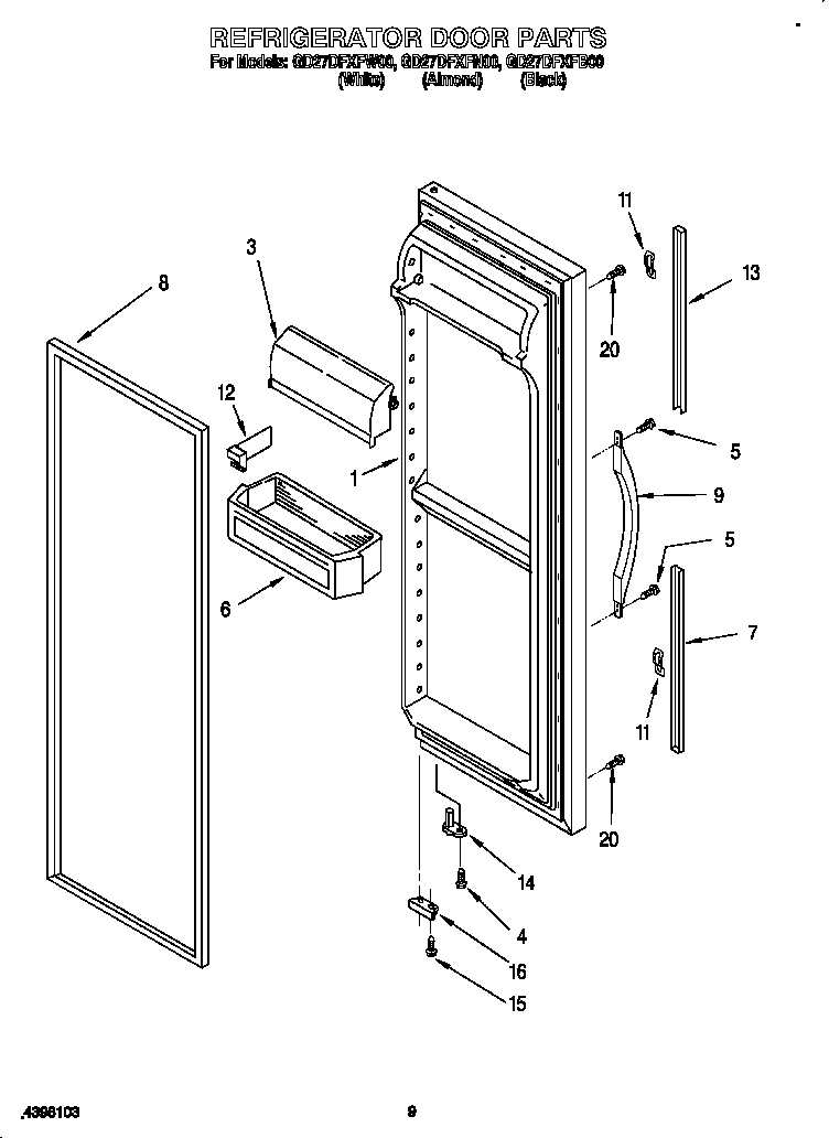 Whirlpool GD27DFXFN00 refrigerator door diagram