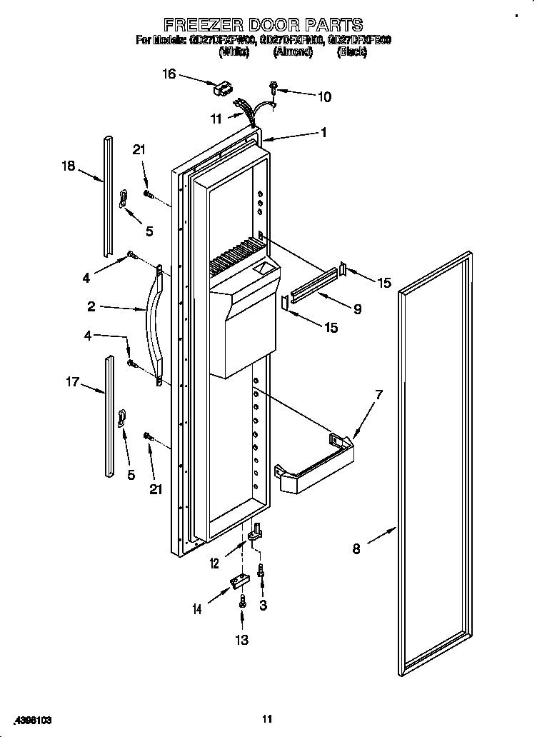 Whirlpool GD27DFXFN00 freezer door diagram