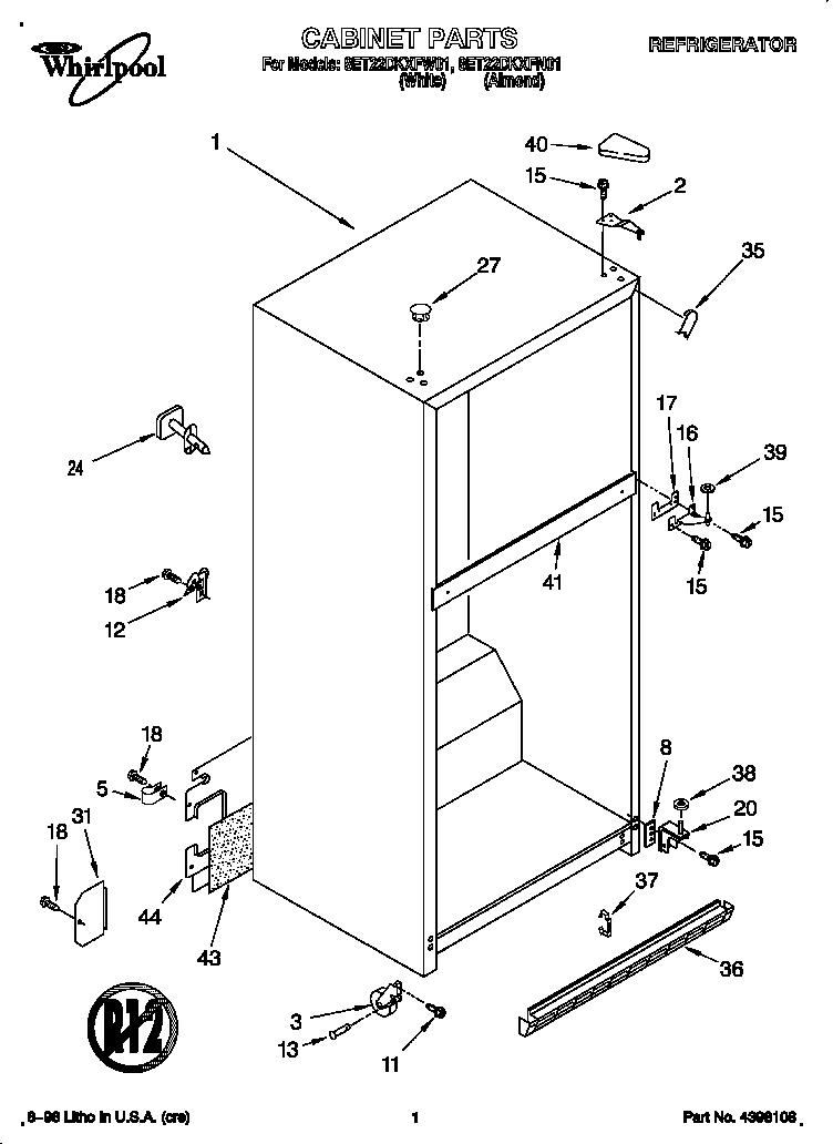 Whirlpool 8ET22DKXFN01 cabinet diagram