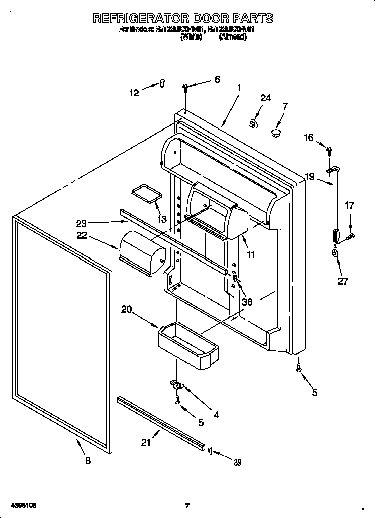 Whirlpool 8ET22DKXFN01 refrigerator door diagram