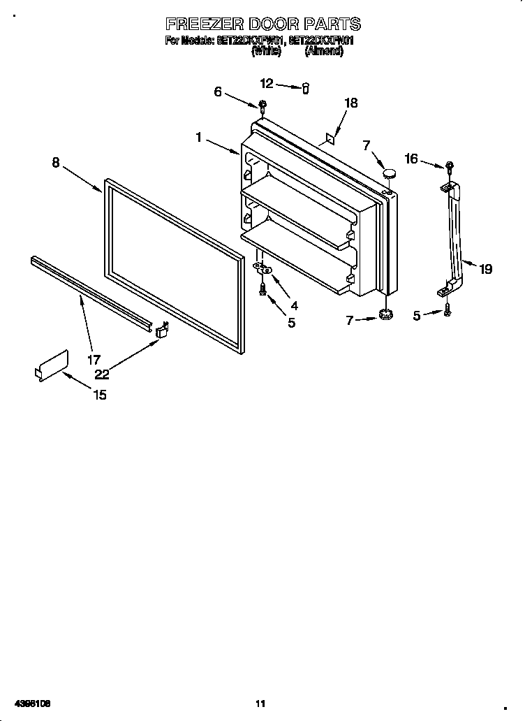 Whirlpool 8ET22DKXFN01 freezer door diagram