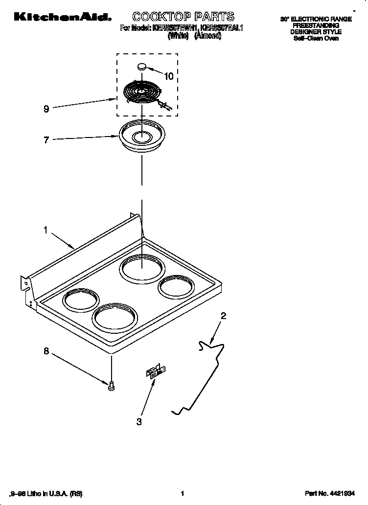 KitchenAid KERS507EAL1 cooktop diagram