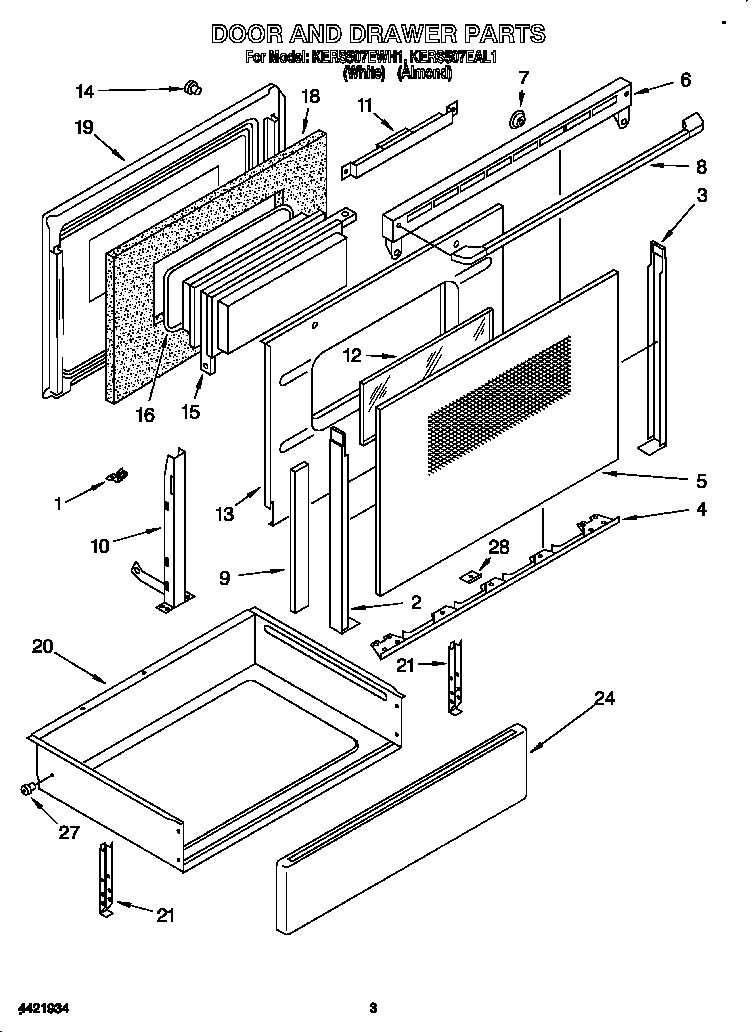 KitchenAid KERS507EAL1 door & drawer diagram