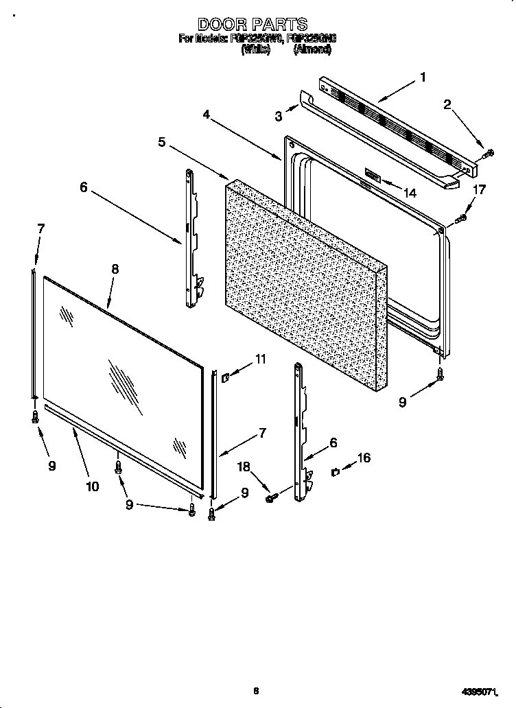 Roper FGP325GN0 door diagram