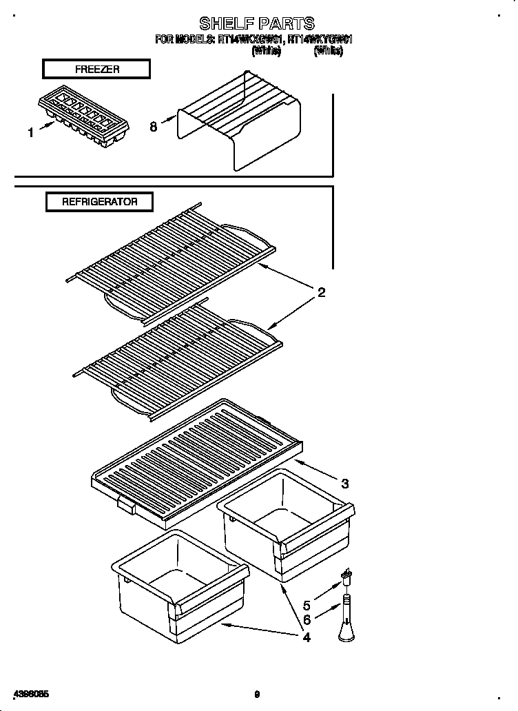 Roper RT14WKXGW01 shelf diagram