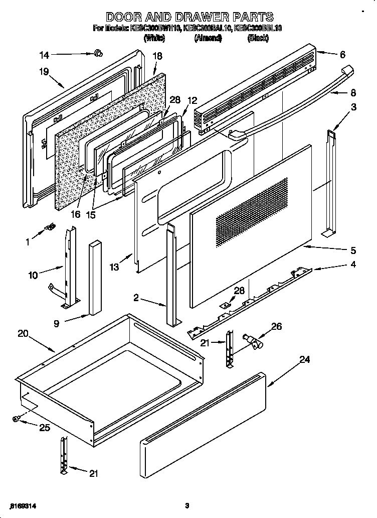 KitchenAid KESC300BAL10 door and drawer diagram