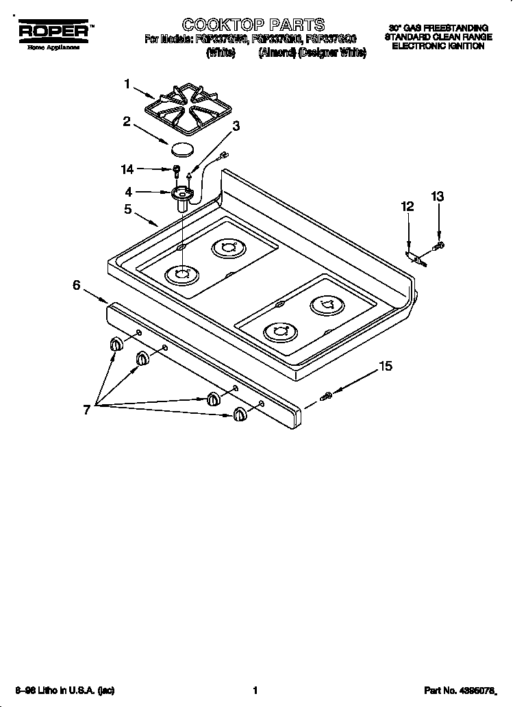 Roper FGP337GN0 cooktop diagram