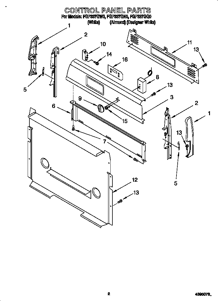 Roper FGP337GN0 control panel diagram