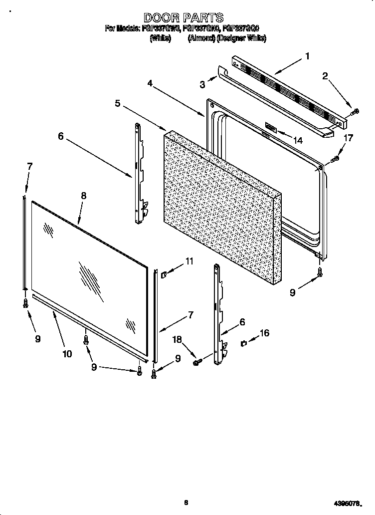 Roper FGP337GN0 door diagram