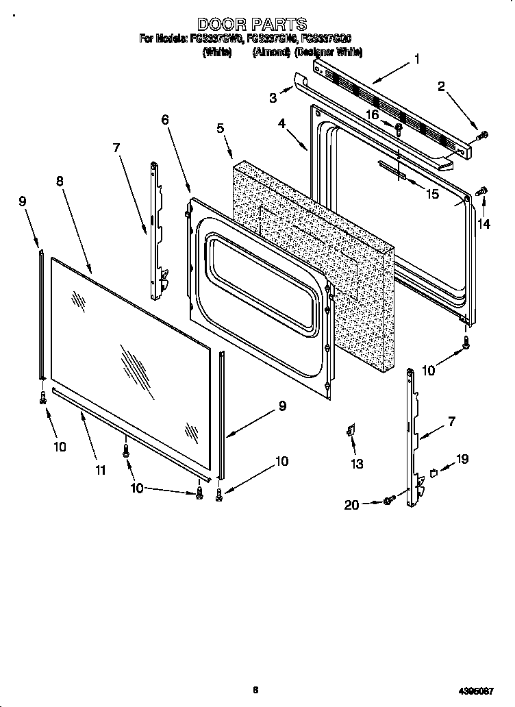 Roper FGS337GQ0 door diagram