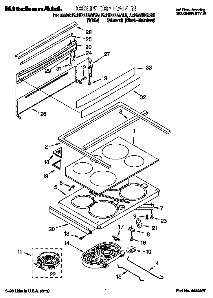 KitchenAid KERC600GBS0 cooktop diagram