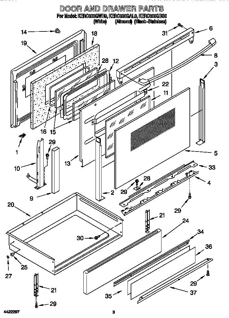 KitchenAid KERC600GBS0 door and drawer diagram