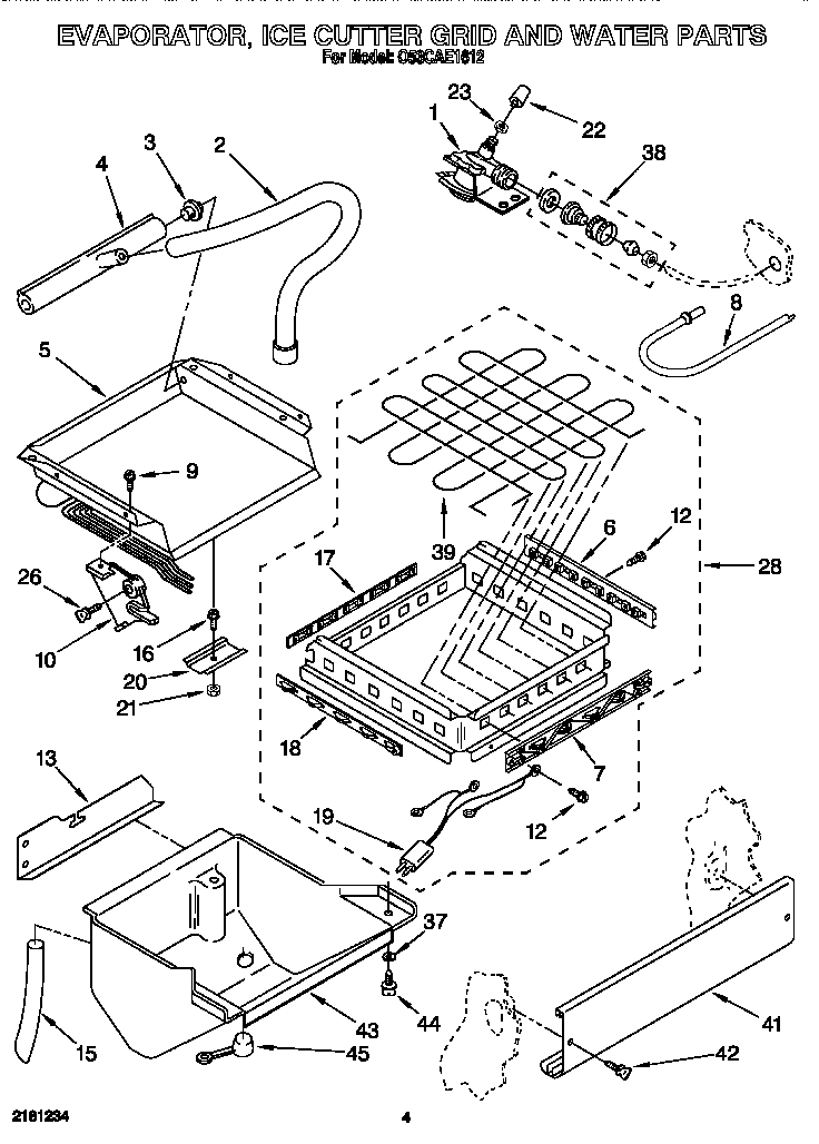 Whirlpool O53CAE1612 evaporator, ice cutter grid and water diagram