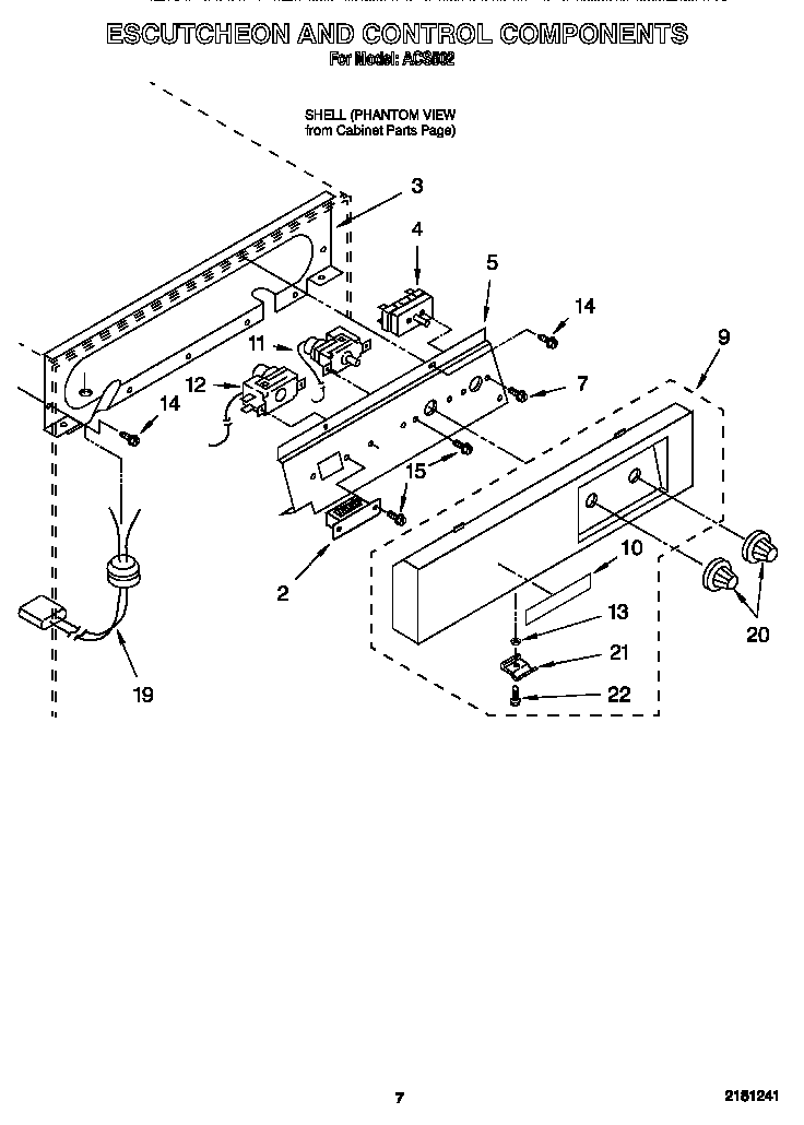 Whirlpool ACS502 escutcheon and control components diagram