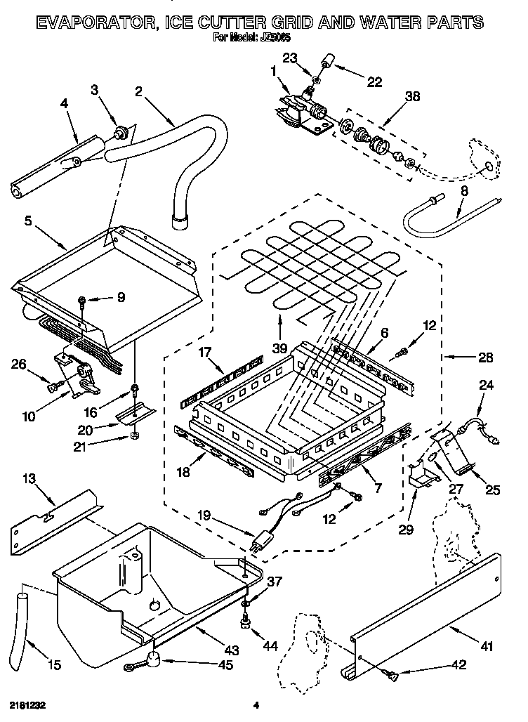 Whirlpool JZ5065 evaporator, ice cutter grid and water diagram